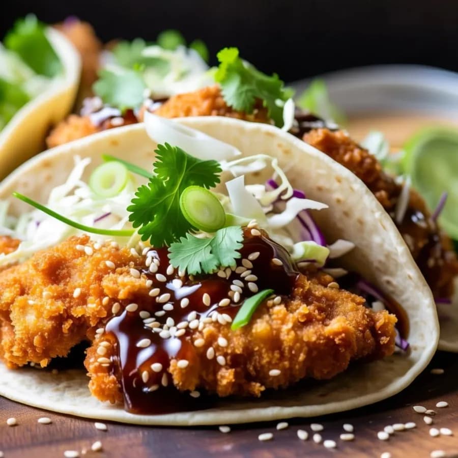 Smashed katsu kycklingtacos med sesam