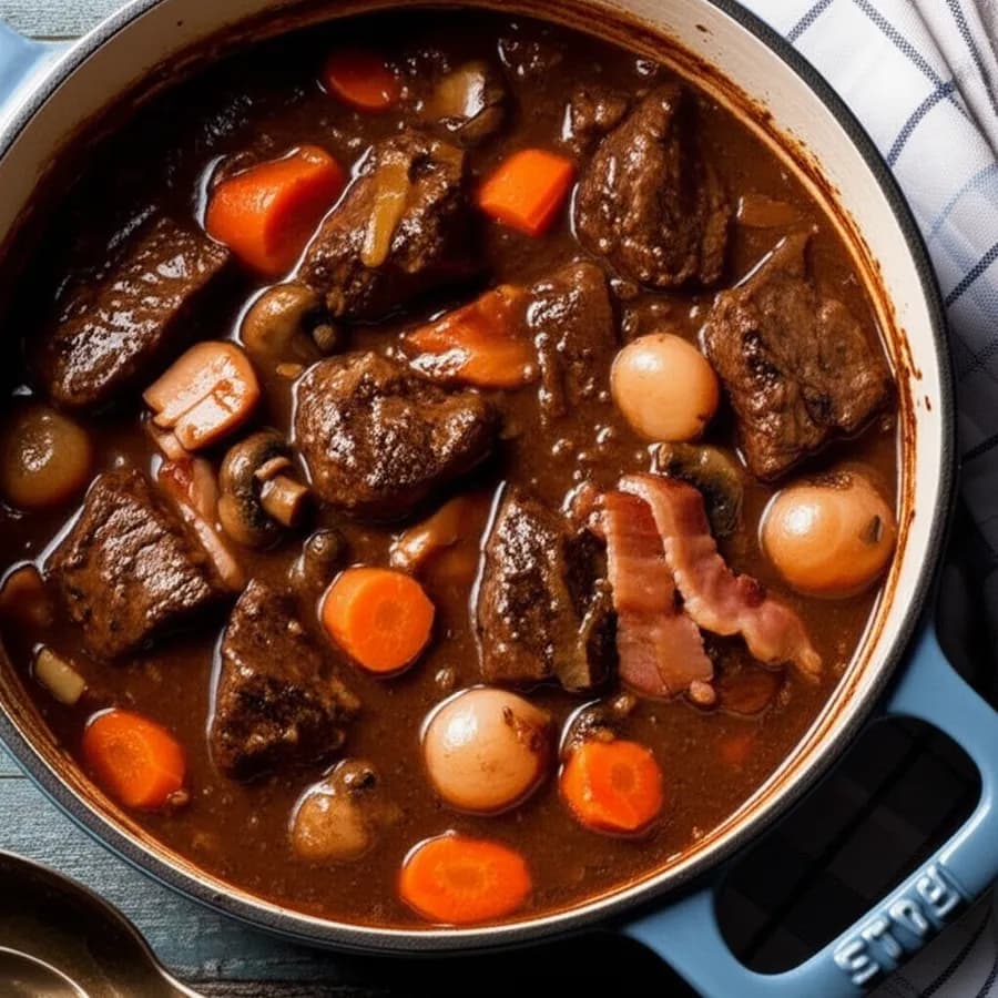 Boeuf Bourguignon med rökig bacon