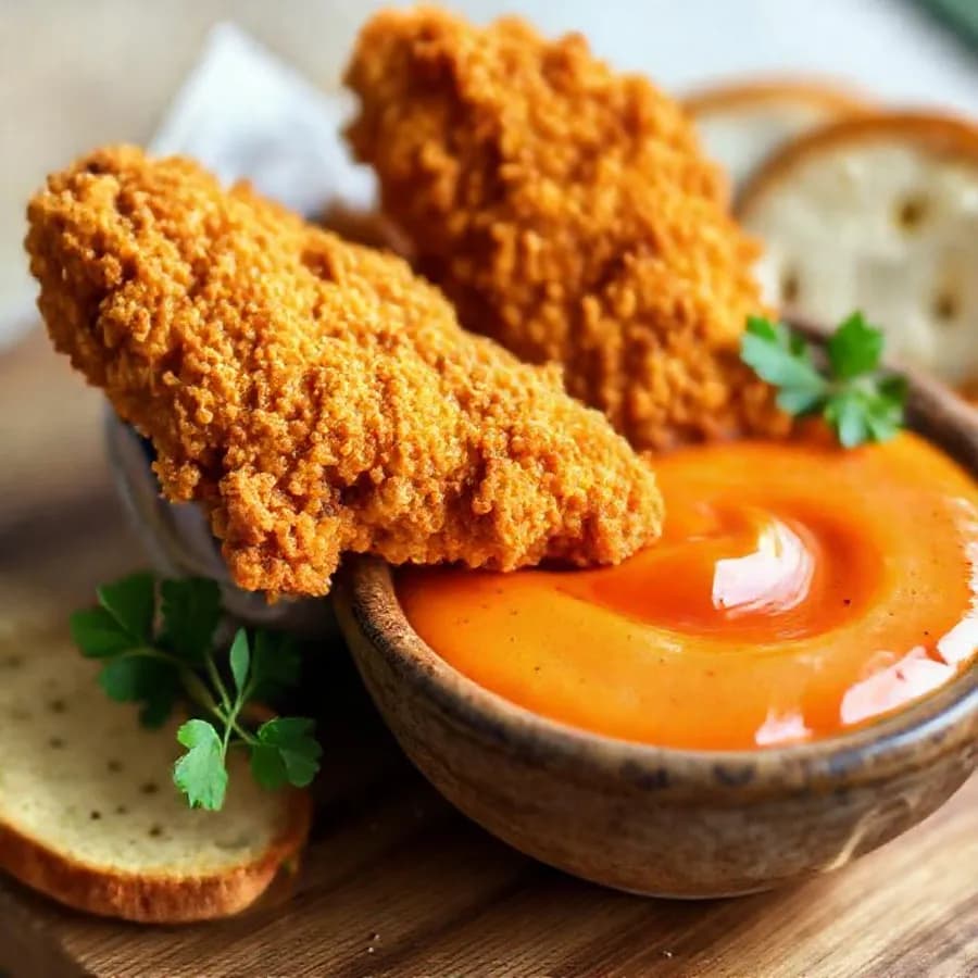 Krispiga kycklingfingrar med het srirachadip