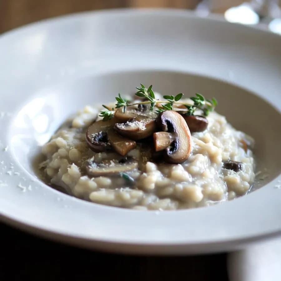 Festlig risotto med riesling och smörstekta svampar