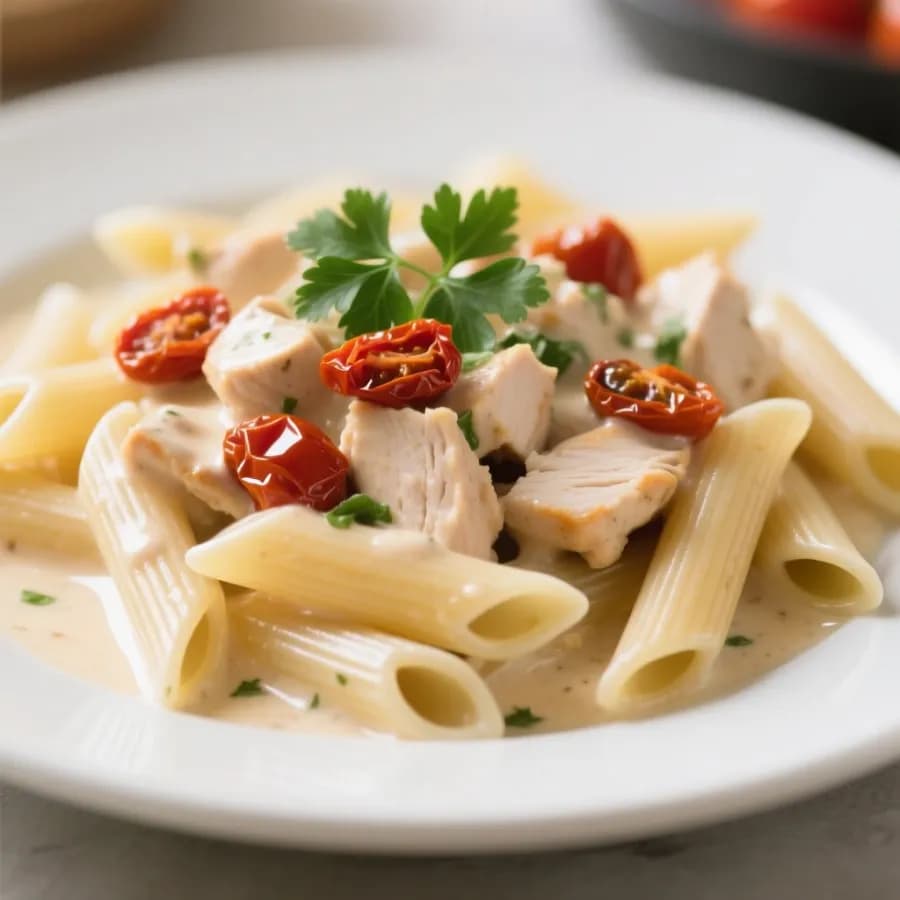 Krämig penne med kyckling och soltorkade tomater