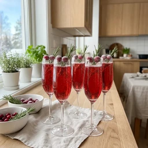Vintrig tranbärsdrink med mousserande vin och bär