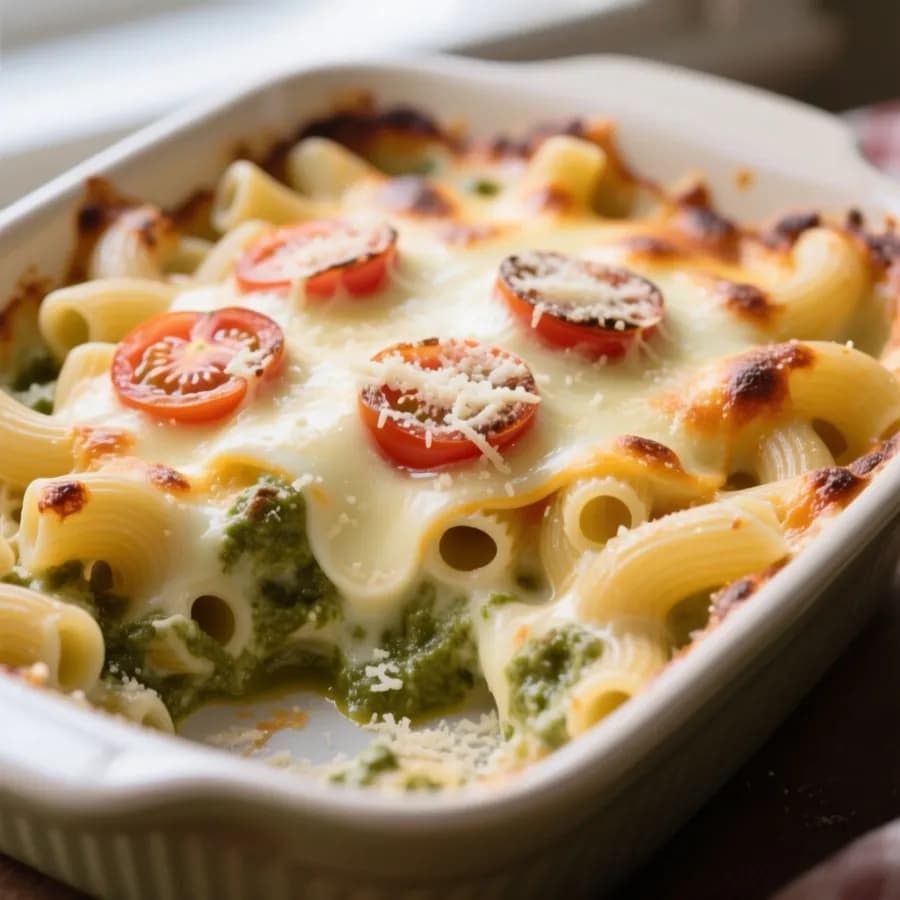 Makaronilåda med mozzarella och pesto