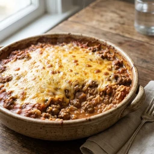 Vardagsvänlig gratäng med köttfärs ris och mild ost