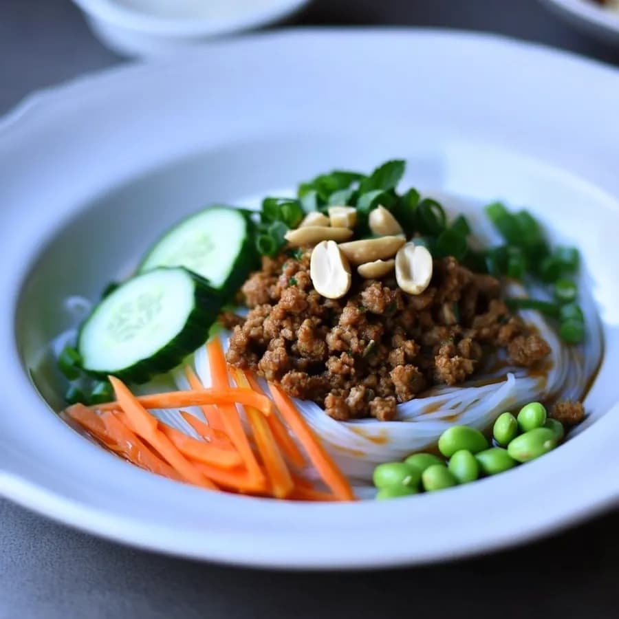 Vietnamesisk fläskfärs med nudlar och mynta