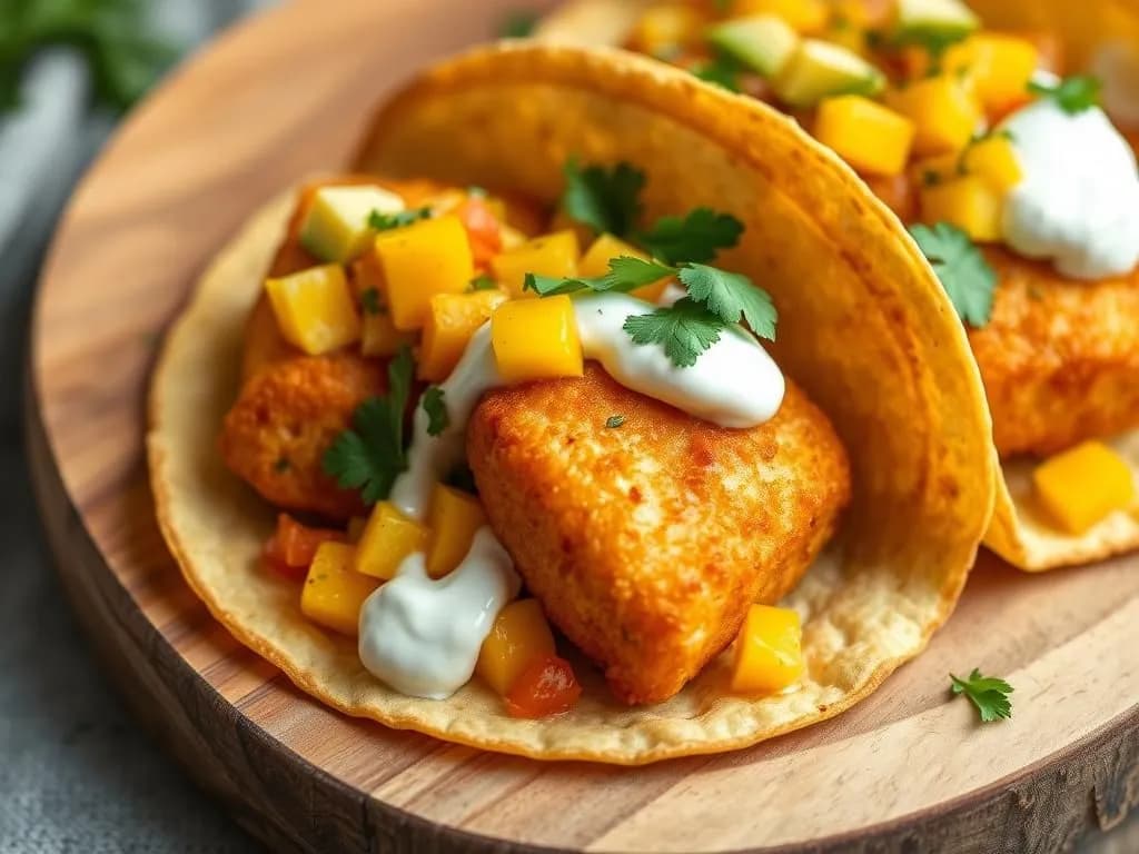 Enkla fisk-tacos med mango salsa och kall yoghurtsås
