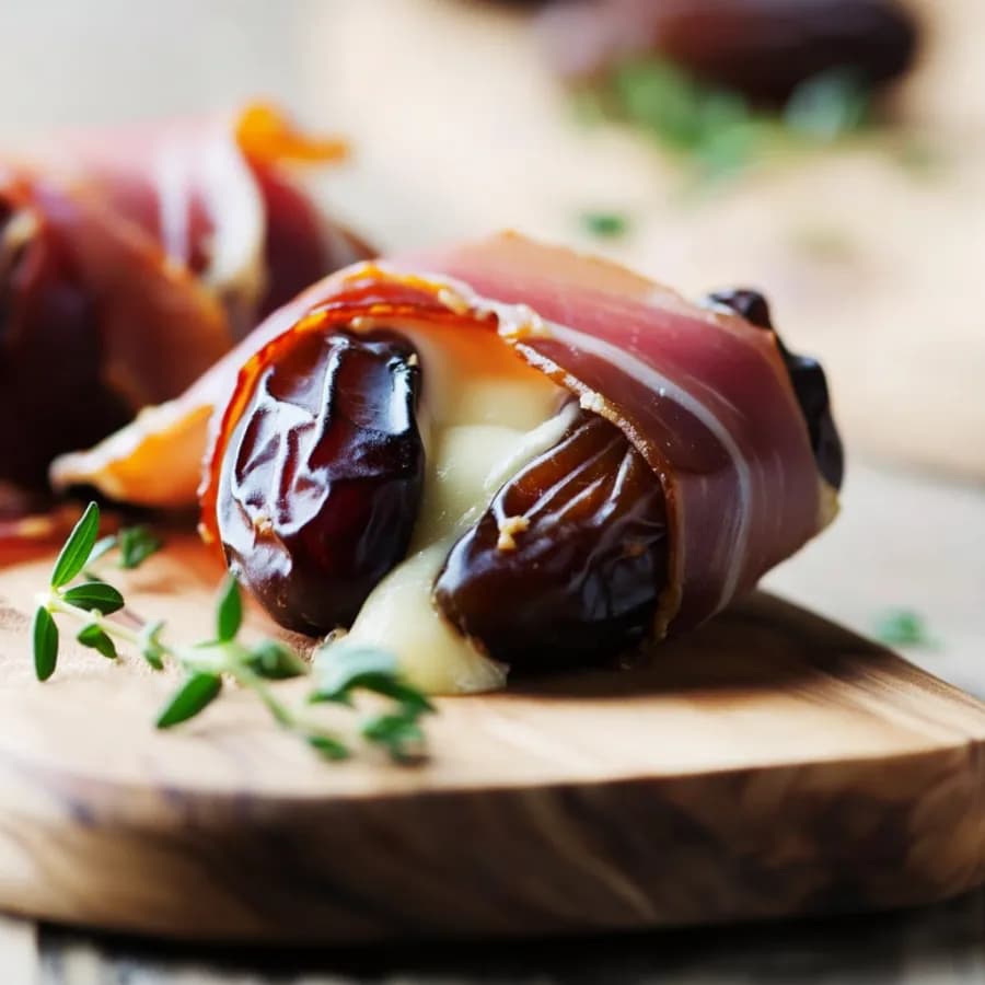 Manchego-fyllda dadlar med serranoskinka