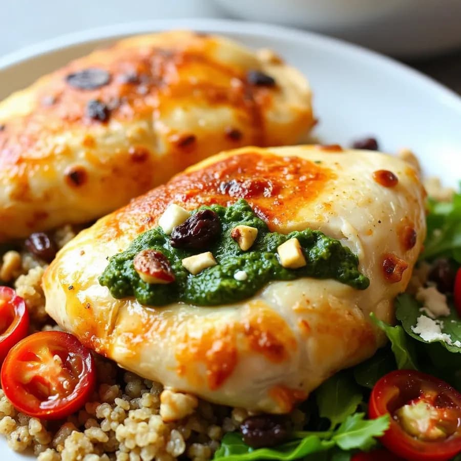 Proteinrika ugnsbakade kycklingfickor med örtig pesto