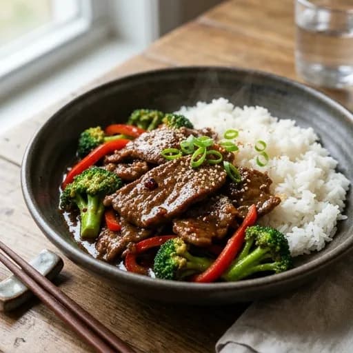 Sichuaninspirerad biff med krispiga grönsaker i wok