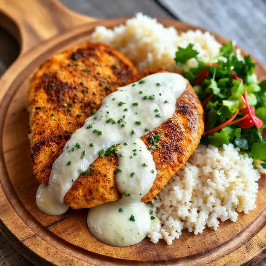 Snabb kycklingfilé airfryer med vitlökssås