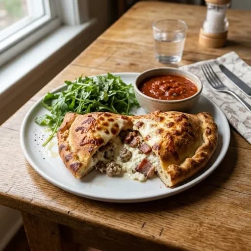 Italiensk calzone fylld med krämig ricotta, fläsk och rökigt bacon