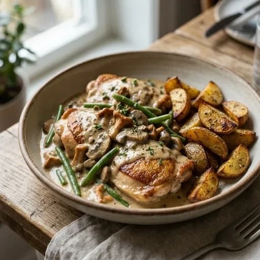 Krämig kycklinglårfilé med färskost och ugnsrostad potatis