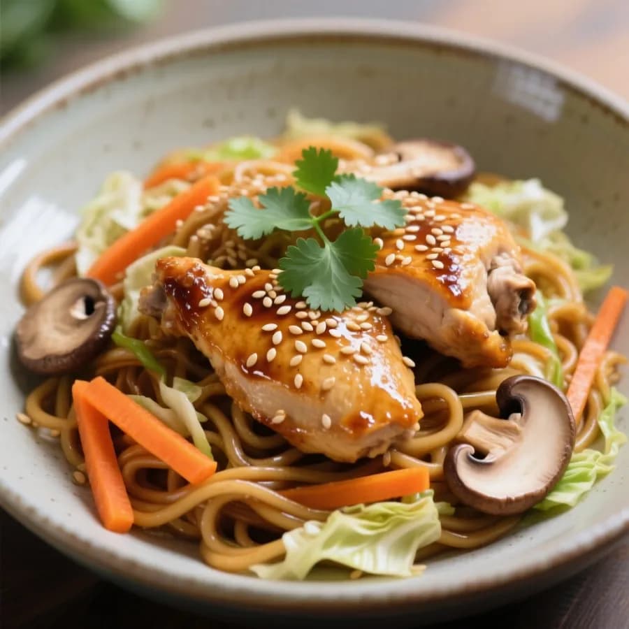 Yakisoba med kyckling och sesamfrön