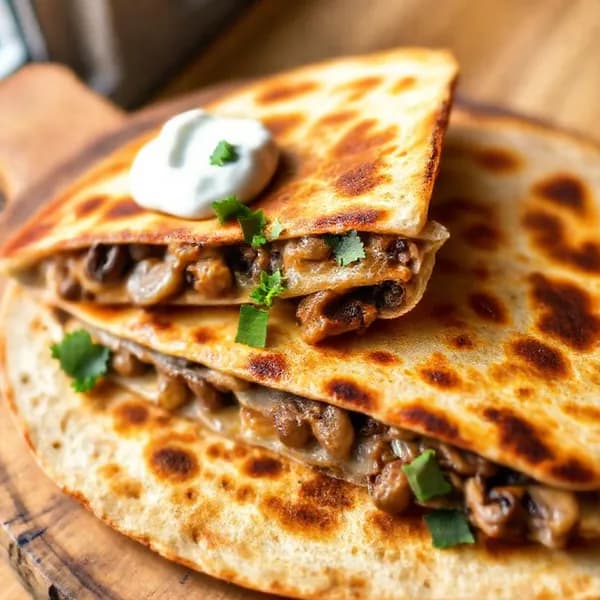 Krispig Ost- och Champinjonquesadilla - enkelt recept från MatVeckan