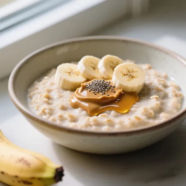 Snabblagad havregrynsgröt med jordnötssmör och banan - enkelt recept från MatVeckan
