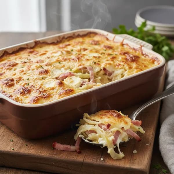 Krämig vitkålsgratäng med rökt skinka och Philadelphia - enkelt recept från MatVeckan