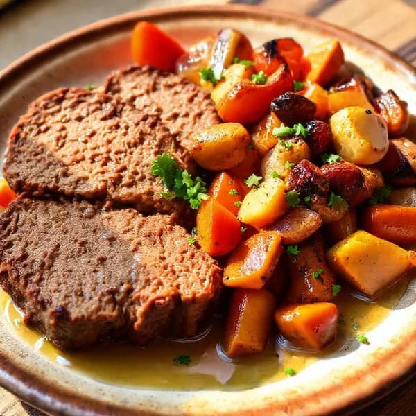 Mustig köttfärslimpa med rostad rotfruktsmix - enkelt recept från MatVeckan