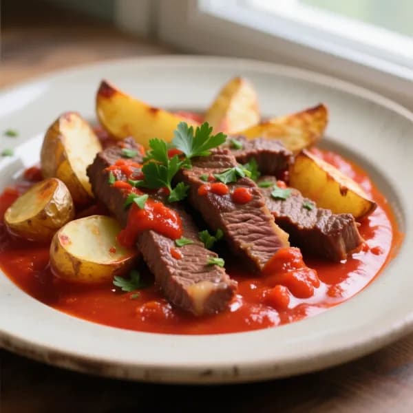Nötköttspanna à la patatas bravas - enkelt recept från MatVeckan