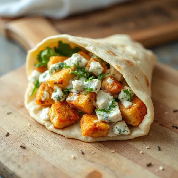 Snabb cottage cheese-flatbread med krämig kycklingfyllning - enkelt recept från MatVeckan