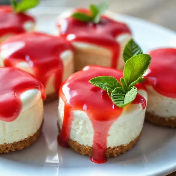 Mini cheesecakes med jordgubbsglaze - enkelt recept från MatVeckan