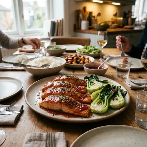 Rabarberglaserad ugnsbakad lax med ingefära - enkelt recept från MatVeckan