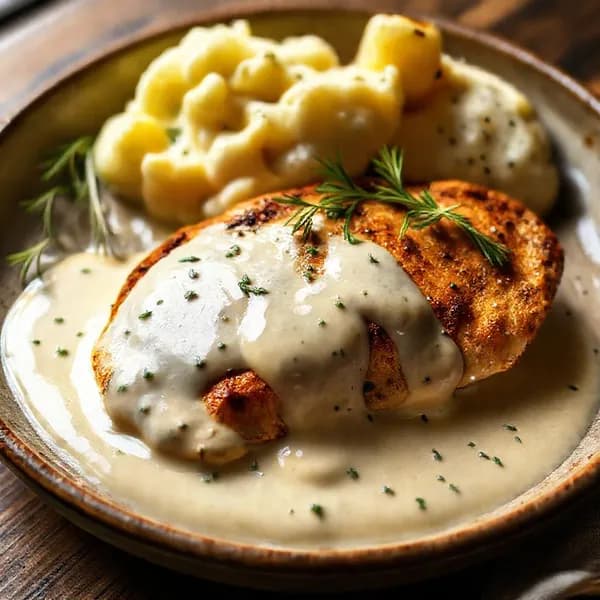 Edamerfylld kycklingfilé med krämig sås - enkelt recept från MatVeckan