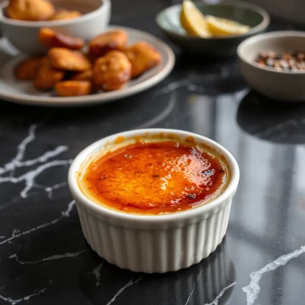 Klassisk fransk créme brûlée med vanilj och knäckigt sockerlager - enkelt recept från MatVeckan