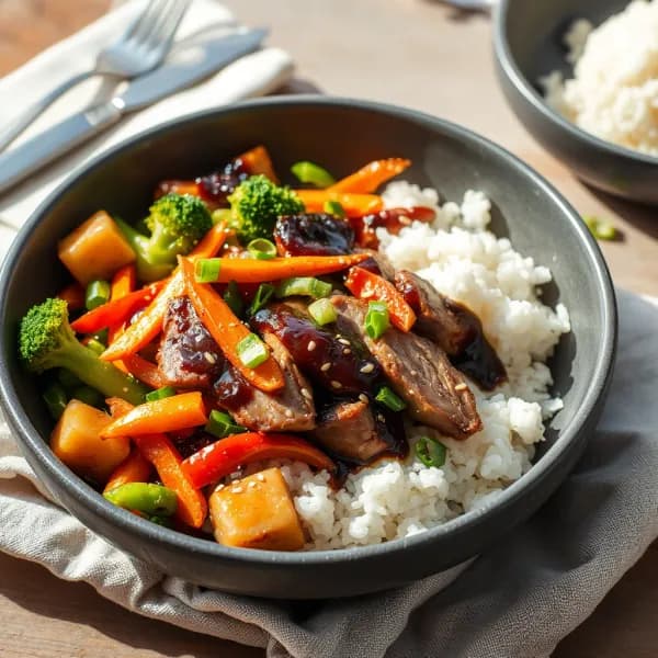 Asiatisk stir-fry på fläskfilé med krispiga grönsaker - enkelt recept från MatVeckan