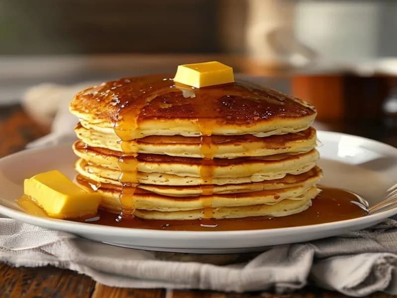 Fluffiga amerikanska pannkakor med lönnsirap - enkelt recept från MatVeckan
