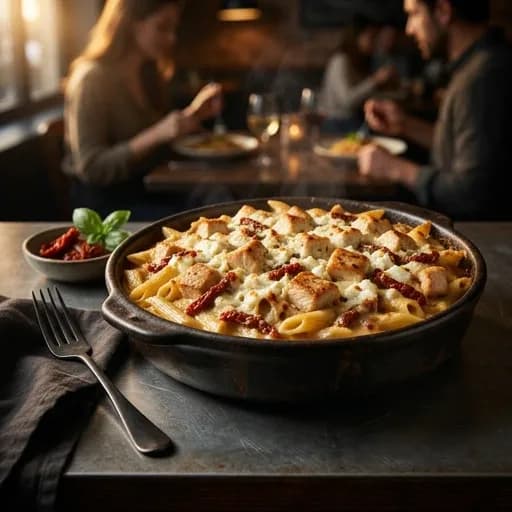 Medelhavsinspirerad kycklingpasta med soltorkad tomat i airfryer - enkelt recept från MatVeckan
