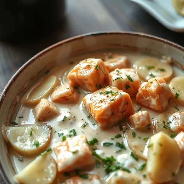 Krämig laxgratäng med potatisskivor och dill - enkelt recept från MatVeckan