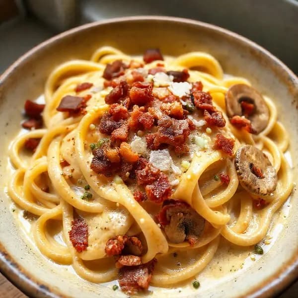 Krämig one-pot pasta med bacon och svamp - enkelt recept från MatVeckan