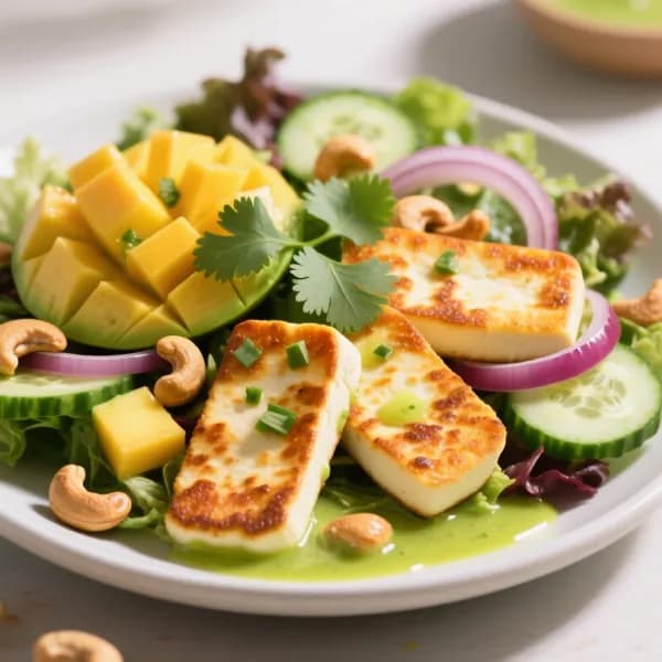 Kryddig halloumisallad med mango och lime - enkelt recept från MatVeckan