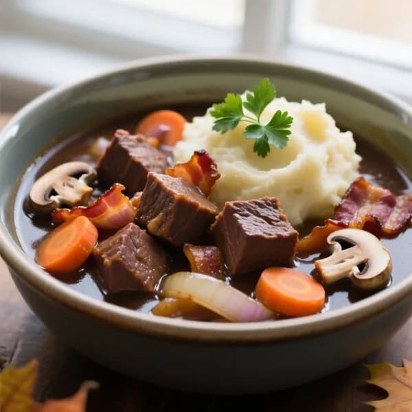 Mustig höstgryta med bacon och öl - enkelt recept från MatVeckan