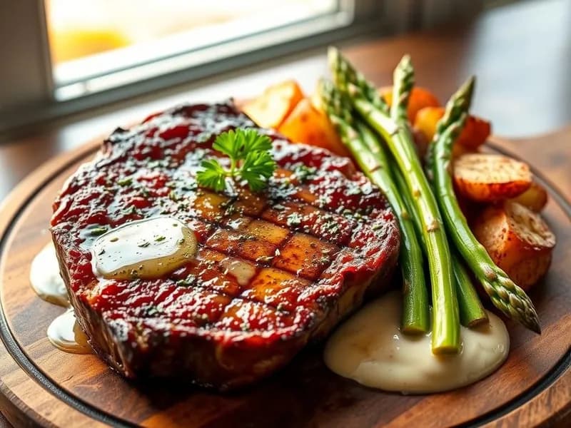 Helstekt entrecote med smörslungad sparris och krispig potatis - enkelt recept från MatVeckan