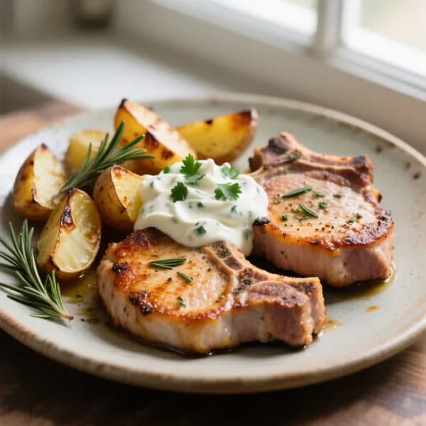Vardagsvänlig fläskkotlett med örtrostad potatis - enkelt recept från MatVeckan