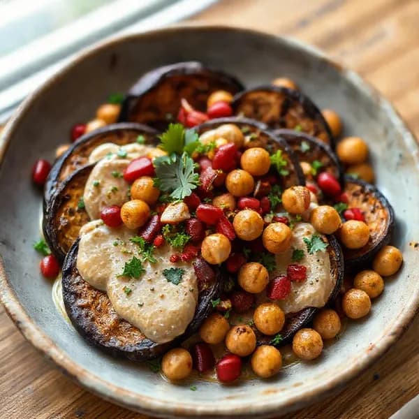 Rökig aubergine med tahinisås och rostade kikärtor - enkelt recept från MatVeckan