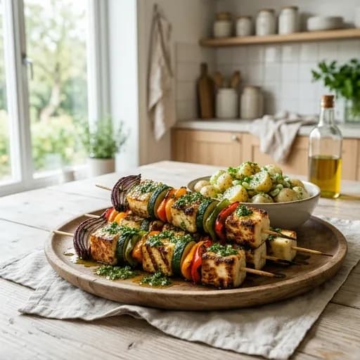 Grillspett med halloumi och somrig chimichurri - enkelt recept från MatVeckan