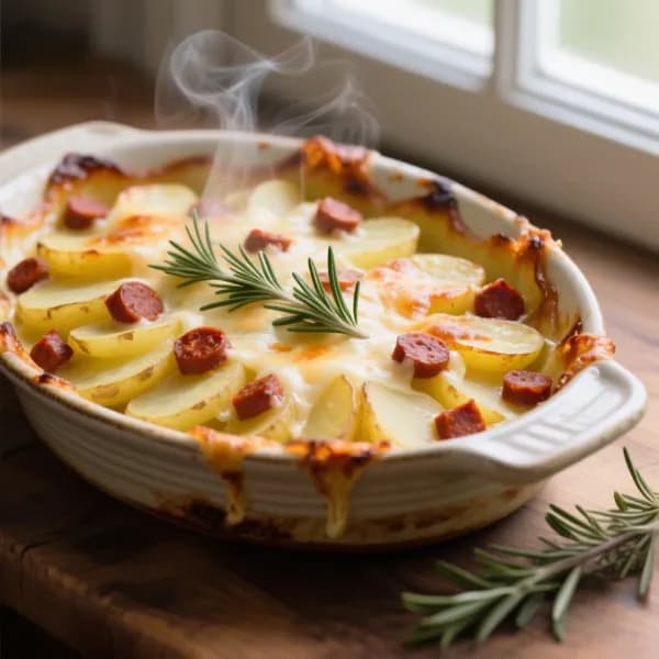 Svensk potatisgratäng med chorizo och rosmarin - enkelt recept från MatVeckan
