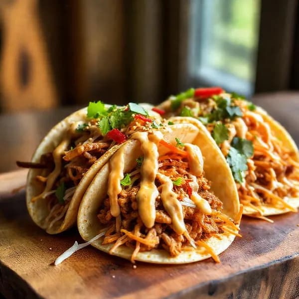 Asiatisk smash taco med krispig anka och srirachamajonnäs - enkelt recept från MatVeckan