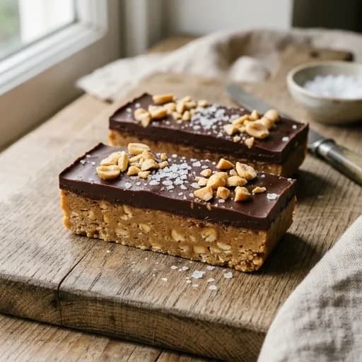 Salta snickersrutor med jordnötssmör och choklad - enkelt recept från MatVeckan