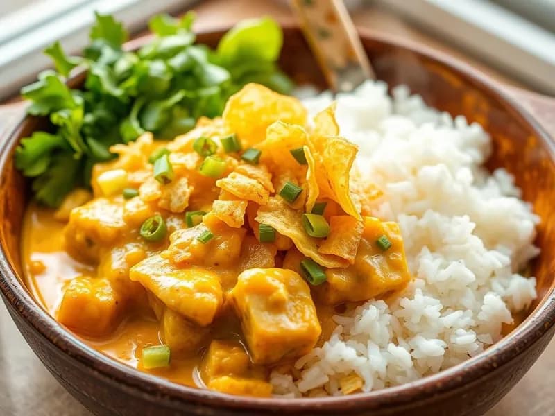 Het kycklinggratäng med mangochutney och chips - enkelt recept från MatVeckan
