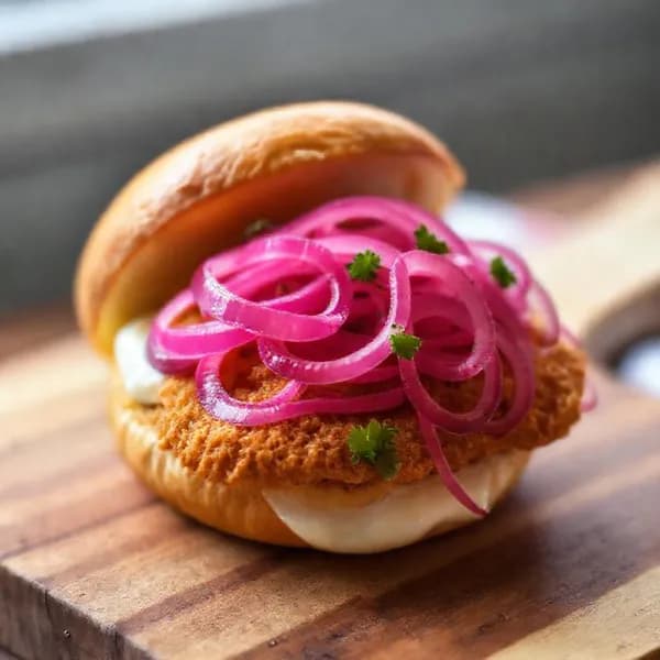 Panerad schnitzel i briochebröd med picklad rödlök - enkelt recept från MatVeckan