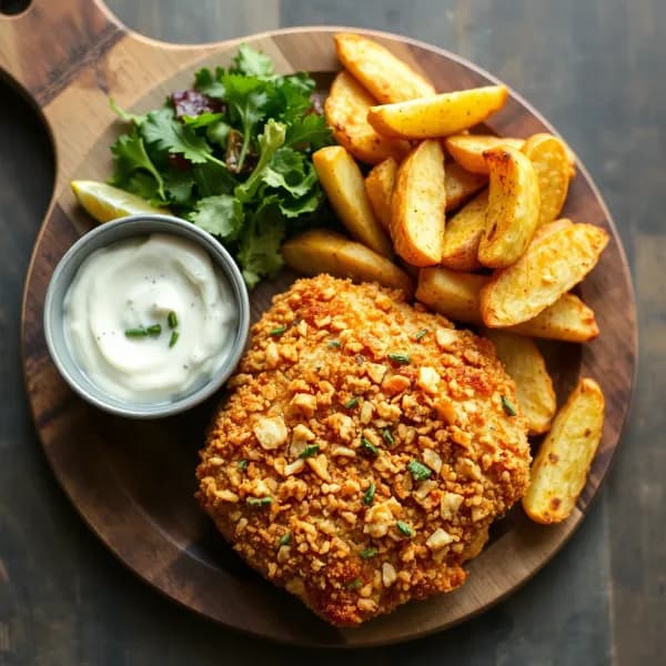 Snabb kyckling i airfryer med chips-panering och hemgjord chips-dip - enkelt recept från MatVeckan
