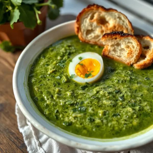 Krämig spenatsoppa med kokt ägg - enkelt recept från MatVeckan