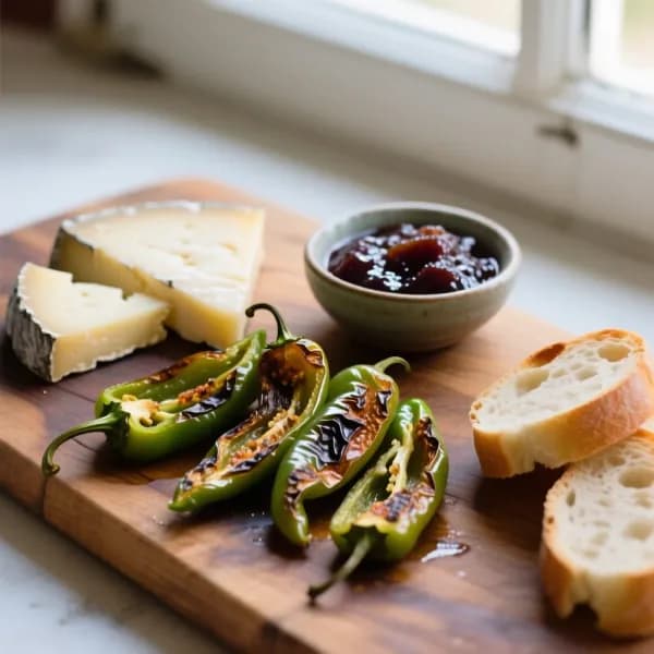 Pimientos de padrón och manchego med fikonmarmelad - enkelt recept från MatVeckan