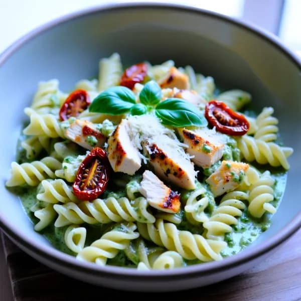 Krämig pestopasta med soltorkade tomater - enkelt recept från MatVeckan