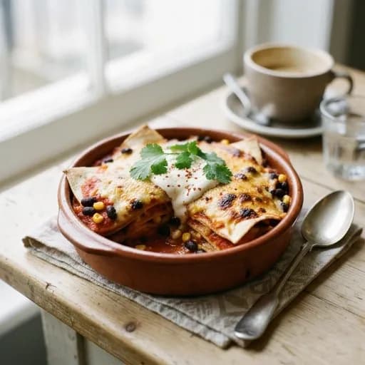 Snabblagad vegetarisk tortillagratäng med het salsa - enkelt recept från MatVeckan