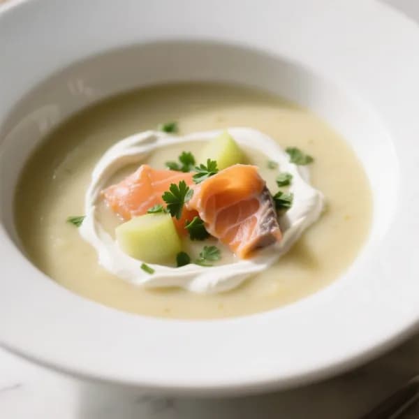 Värmande potatis- och purjolökssoppa med timjan - enkelt recept från MatVeckan