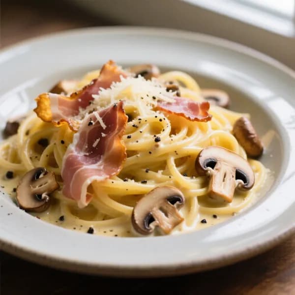Snabb carbonara med prosciutto och champinjoner - enkelt recept från MatVeckan